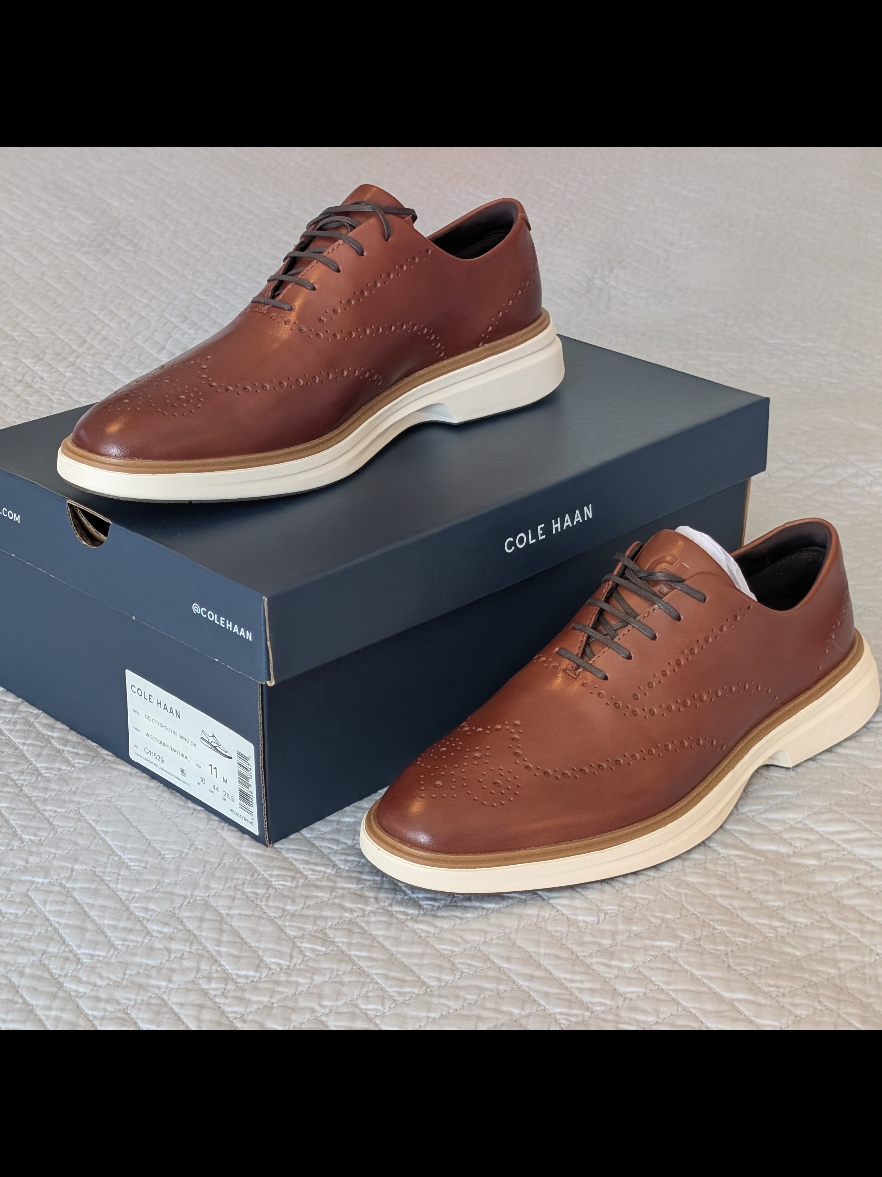Nib Cole Hann Men's Originalgrand Cityspectre Wingtip Oxfords Brown Size 11 (319